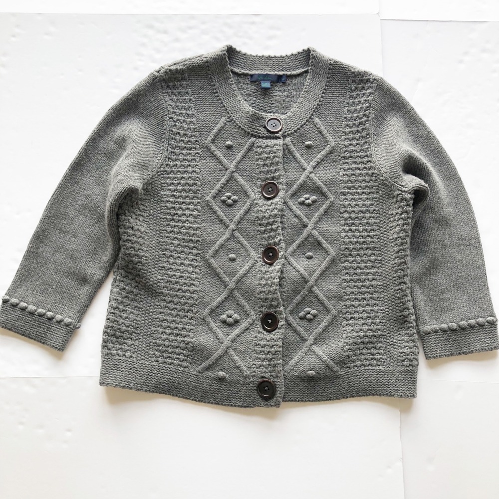 Boden Sweater Womens 16 100% Wool Grey Cable Knit Bobble Cardigan Button Up